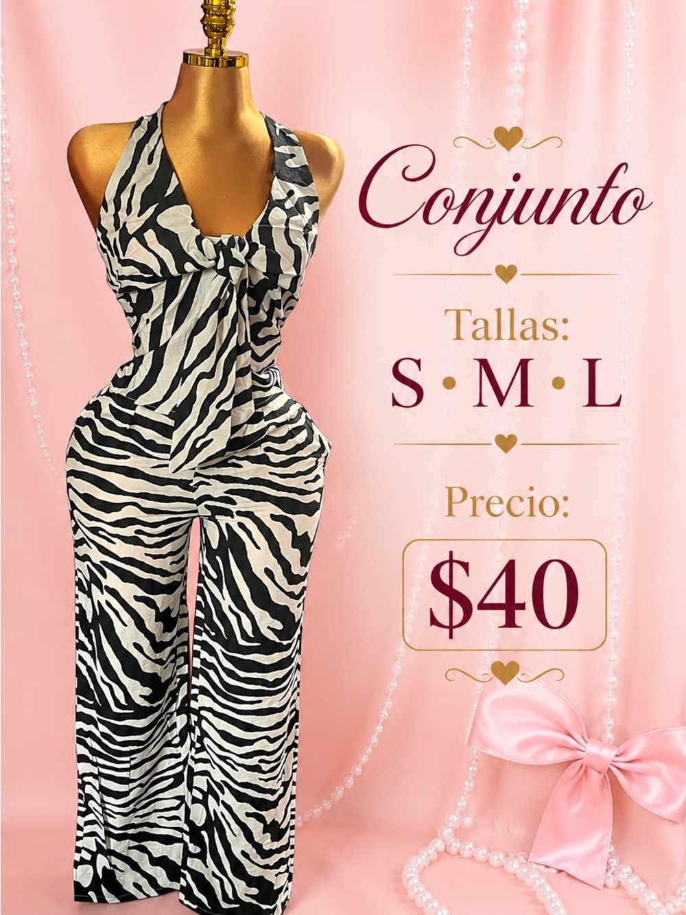 Women's Zebra-Print Halter Set - Black & White S/M/L